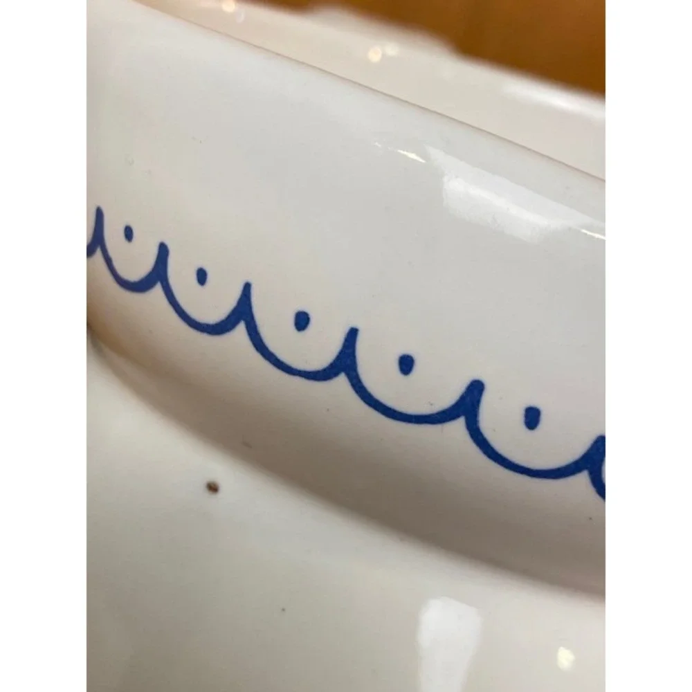 Vintage Lillian Vernon Cat in Window Ceramic Pitcher Made in Italy Blue White